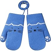 Cute Cat Face Baby Mittens Winter Full Finger Warm String Mittens Snow Gloves Magic Xmas Mitts for Toddler Girl Boy 0-3Years