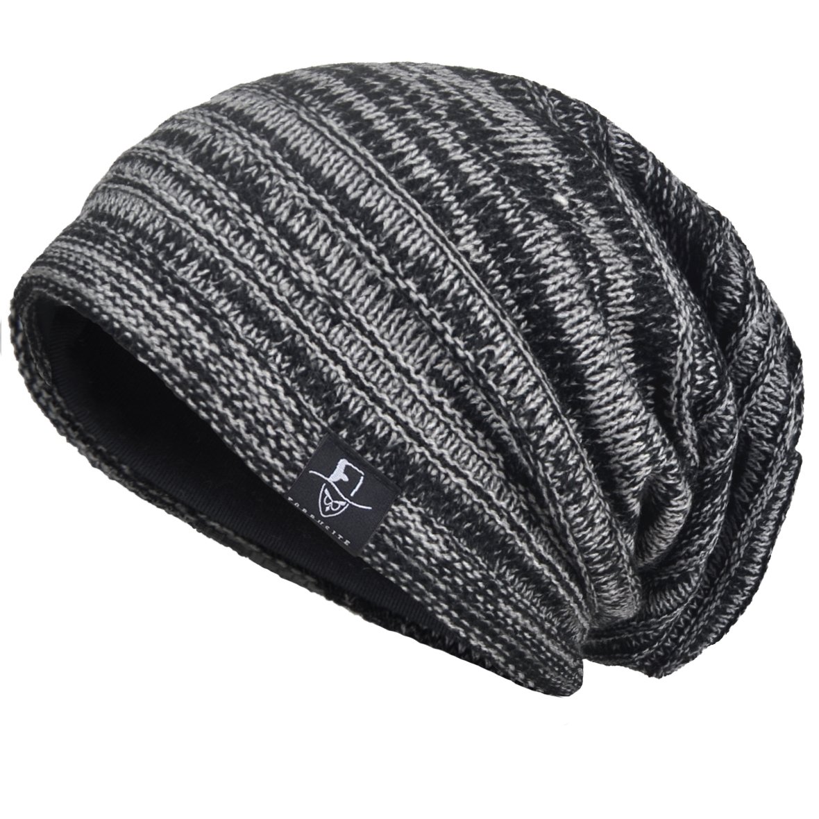 VECRY Mens Slouchy Knit Oversized Beanie Skull Caps Artistic Hats (Black)