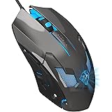 Wired Mouse Computer Mouse with RGB Backlit 4 Adjustable DPI Up to 7200,USB Corded Mouse 6 Programmable Buttons,4 Colors LED 