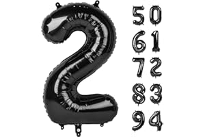 IWERP Number 2 Balloon, Black, 40 Inch, Unisex, Birthday Decorations, All Ages, Reusable, Self Sealing, Foil Mylar