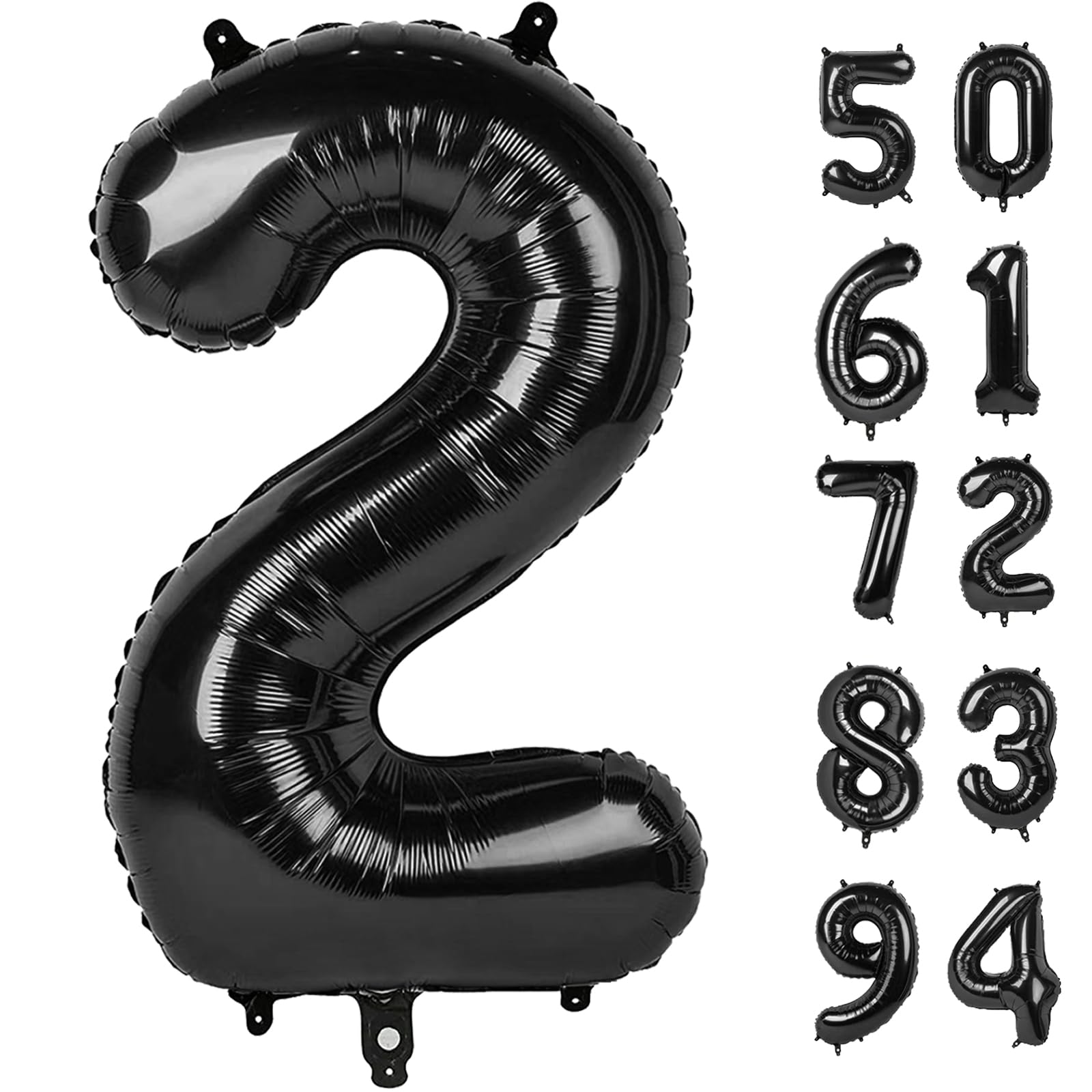 Photo 1 of IWERP Number 2 Balloon, Black, 40 Inch, Unisex, Birthday Decorations, All Ages, Reusable, Self Sealing, Foil Mylar