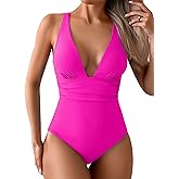 Eomenie Women's One Piece Swimsuit Tummy Control Bathing Suit V Neck Slimming 1 Piece Swimwear