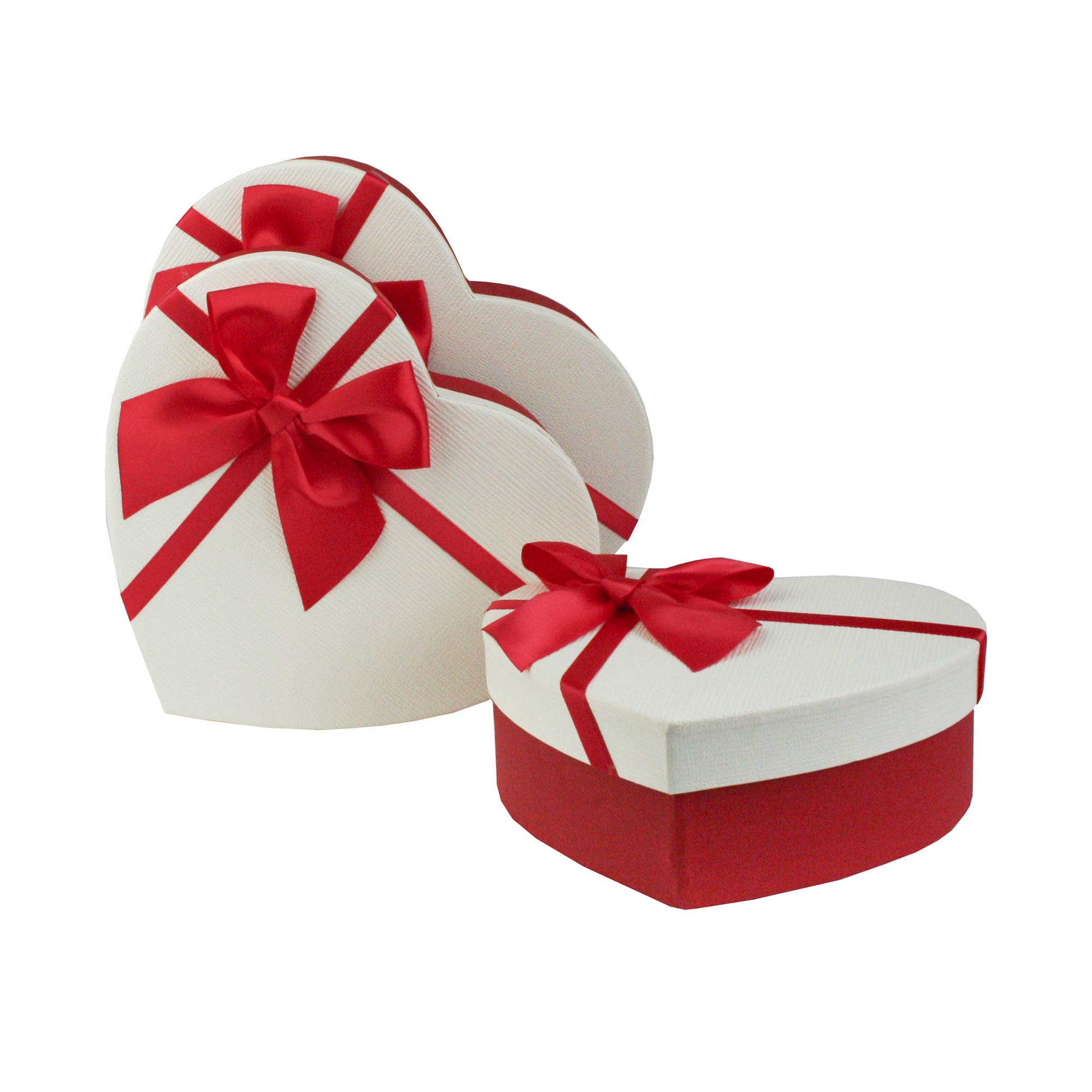 Emartbuy Luxury Heart Shaped Red & White Rigid Gift Box Set of 3 with Lid & Satin Ribbon – Premium Reusable Gift-Ready Boxes for Valentine’s Wedding Anniversary Romantic Gifting