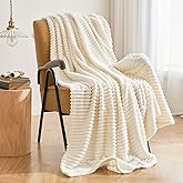 MIULEE Cream White Throw Blanket 3D Ribbed Jacquard Fleece Flannel Velvet Plush Decorative Bed Blanket (Throw, 50" x 60") - Super Soft, Lightweight, Warm and Cozy for Couch Sofa, Home Decor