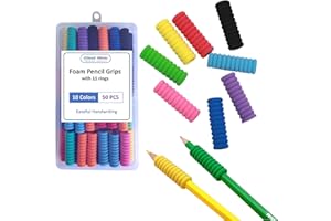 OSteed 50 Pcs Foam Pencil Grips of 11 Rings for Kids and Adults Handwriting, 10 Colors Pencil Holder Grippers for Relieving Fingers, Mechanical Pencil Holder Cushion