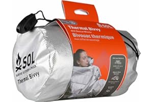 S.O.L. Survive Outdoors Longer SOL Thermal Bivvy w/Rescue Whistle - Reflects up to 80% Body Heat - Waterproof Emergency Blanket for Survival Gear - Silver