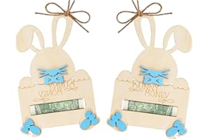 YCKXXL 2PCS Easter Bunny Money Holder for Cash Gift, Wooden Easter Gift Card Holder Basket Tag, Basket Stuffers for Teens, Ea