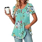 POPYOUNG Tunic Tops for Women Dressy Loose Fit Casual Short Sleeve Long Shirts Ruffled Hem Blouse wear with Leggings