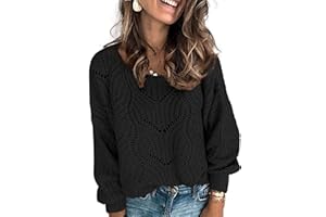 Dokotoo Womens Sweaters 2024 Crewneck Cute Elegant Soft Long Sleeve Hollow Cable Knit Pullover Tops