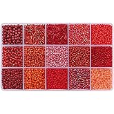 Mix 15 Color Glass Seed Tube Beads Glass Bugle Beads Loose Kit for Jewelry Making DIY Craft Beading (Mix 15 Color, Red)