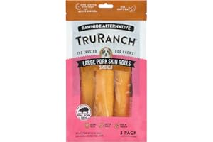 TRURANCH Large Pork Skin Rolls - Smoked Collagen Rolls - Collagen Chews for Dogs - Real Pork Skin - Rawhide Alternative - Easy to Digest Treat, 1 Bag, 3 Count