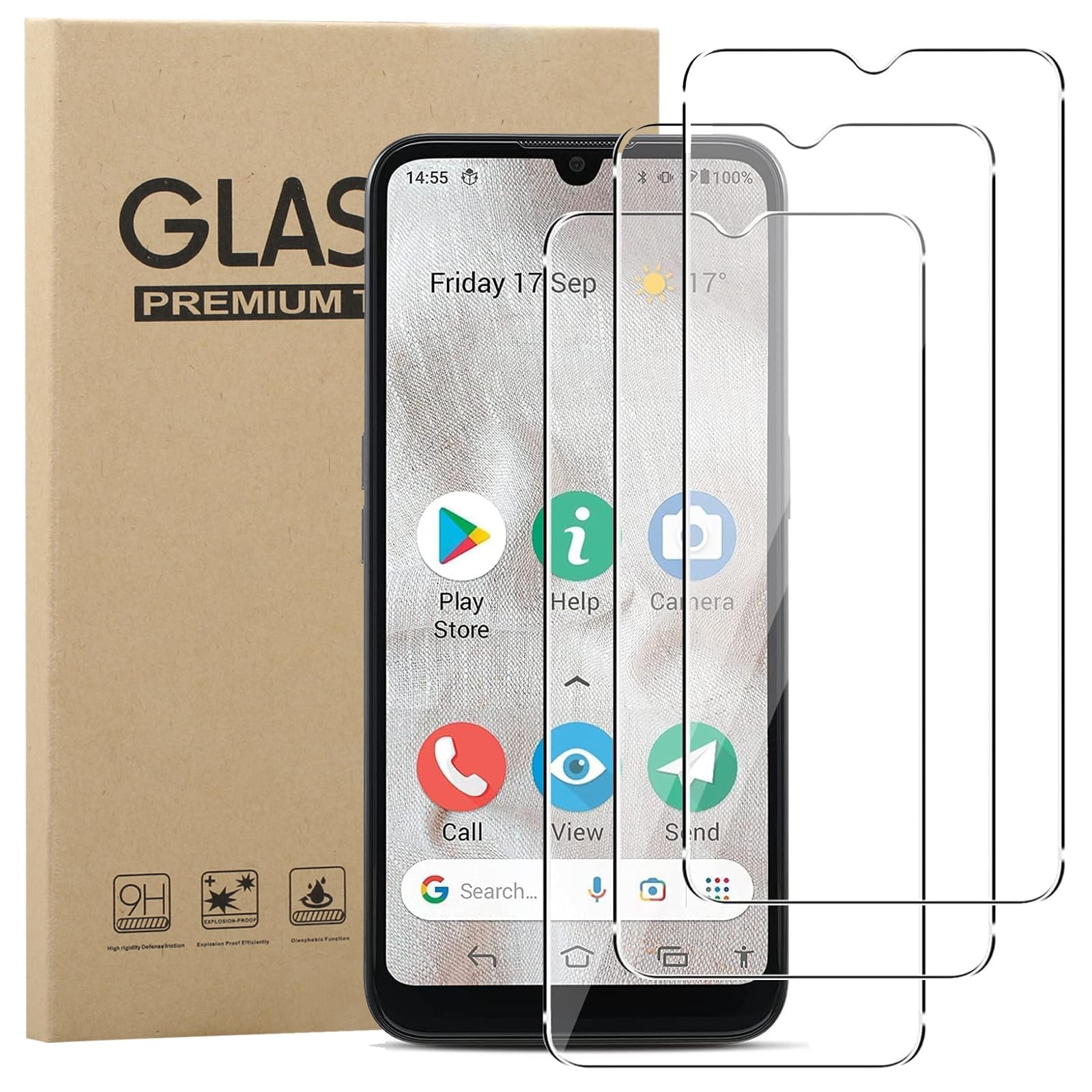 KZIOACSH Screen Protector for Doro 8100/Doro 8100 Plus 4G, 3 Pack HD Clear Anti-Scratch Screen Film Cover High Hardness Anti-Fingerprint Case-Friendly Tempered Glass Screen Protector Cover