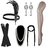 DRESHOW 1920s Great Gatsby Accessories for Women Flapper Headpiece Headband Gloves Costume Harlem Nights Accessories Set