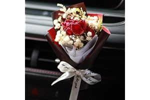 COZODOME Natural Mini Bouquet Car Decor, Dried Flower Car Air Freshener Vent Clip, Natural Dried Roses and Rose Scent. (Red)
