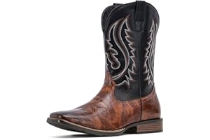 IUV Cowboy Boots Men Square Toe Western Boots Pull On Durable Classic Embroidered boot