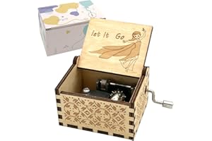 Frzon Let It Go Wood Music Box, Hand Crank Engraved Vintage Wooden Musical Box Gift for Birthday Valentine Wedding Christmas 