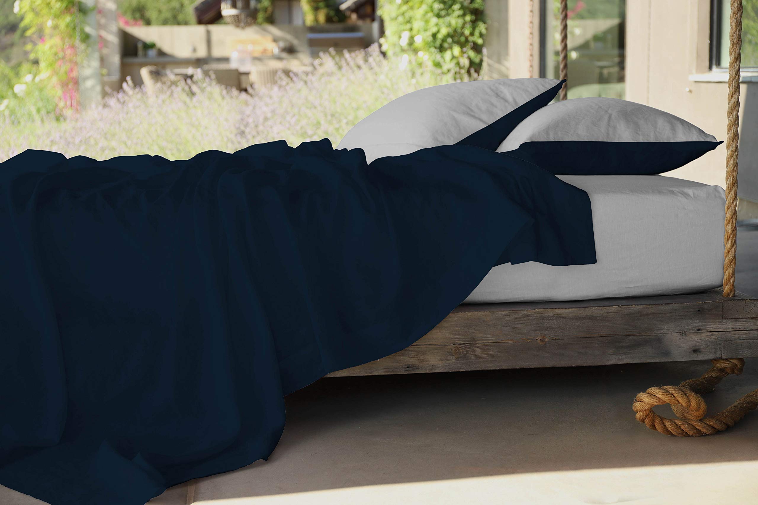 MB HOME ITALY MB Home Supreme Bed Set, Dark Blue/Light Grey, Double