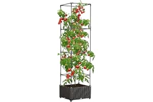 AlisisFores Garden Tomato Planter Box, 16.9"X 16.9"X 65" Raised Garden Bed Box for Climbing Plants Vegetable Vine Flowers Outdoor Patio, Tomatoes Cage w/Self-Watering