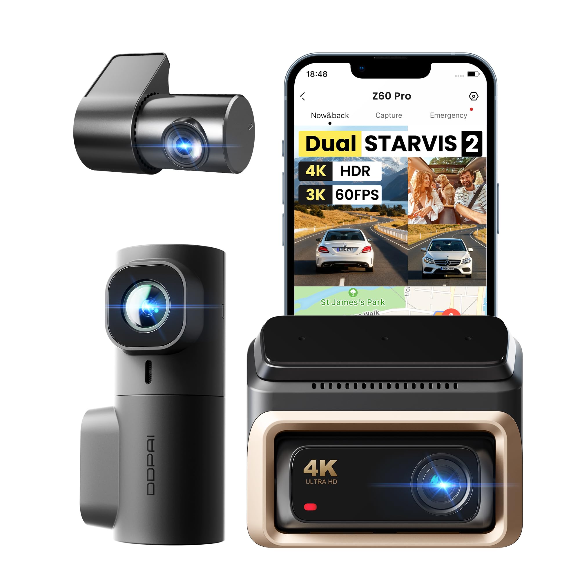 Photo 1 of DDPAI 4K 3 Channel Dash Cam, 4K+2K+1080P Front Inside Rear Car Camera, Dual STARVIS 2 Dashcam With Bulit-in 32G eMMC,3K 60FPS,4G LTE Support,5G WiFi GPS,3" IPS,Night Vision,Parking Mode, Z60 Pro ?Link