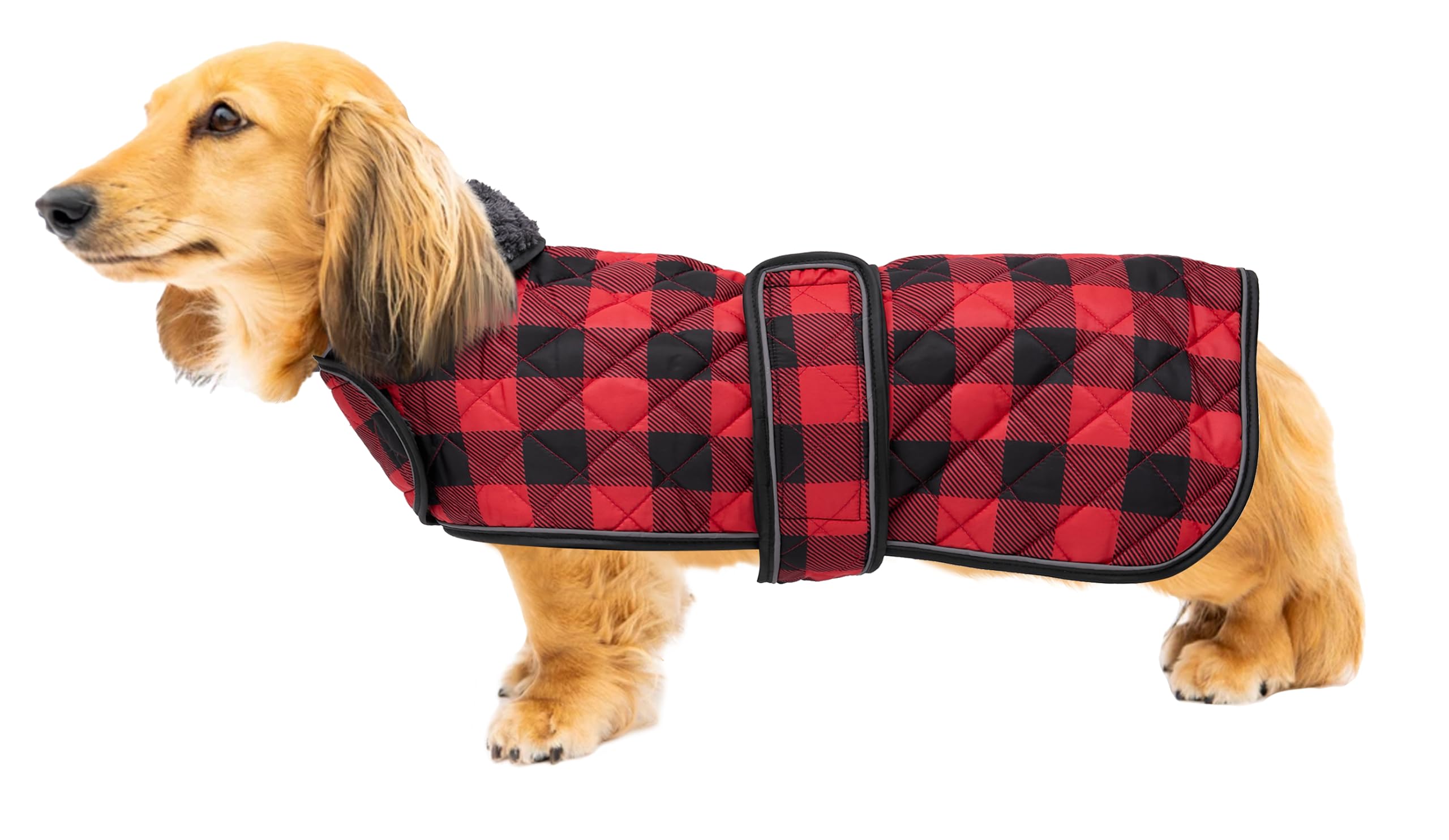 Geyecete Waterproof Warm Thermal Quilted Dachshund Coat with warm fleecy lining inside,Outdoor Dog Apparel with Adjustable Bands for Small,Medium Dog-Red-XS — image 1