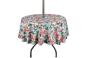 EHouseHome Outdoor Indoor 60inch Round Tablecloth with Umbrella Hole and Zipper, Waterproof Zippered Patio Table Cloths, Spring/Summer Table Covers for Backyard Circular Table/BBQs/Picnic