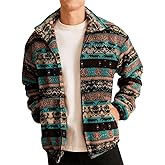 Runcati Mens Aztec Fuzzy Sherpa Fleece Jacket Casual Full Zip Up Printed Coat Fall Winter Soft Outwear with Pocket