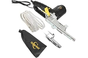 CUBEWAY Electric Mini Belt Sander, Belt Grinder 400W with 300-1700RPM Variable Speed Detailing File Sander with 2 Threads (3/8" x 18" and 1/2" x 18") and 6 Sanding Belts for wood, metal, and plastics