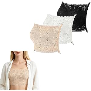 YWTAENOH 3Pcs Lady Lace Cleavage Cover Modesty Panel Wearable Mock Camisole Bra Inserts Cover Up for Low Neckline. Black