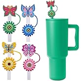 Amreich 8mm Butterfly Straw Cover - Cute Flower Design Straw Toppers for Simple Modern and Hydro Flask Tumblers Accessories