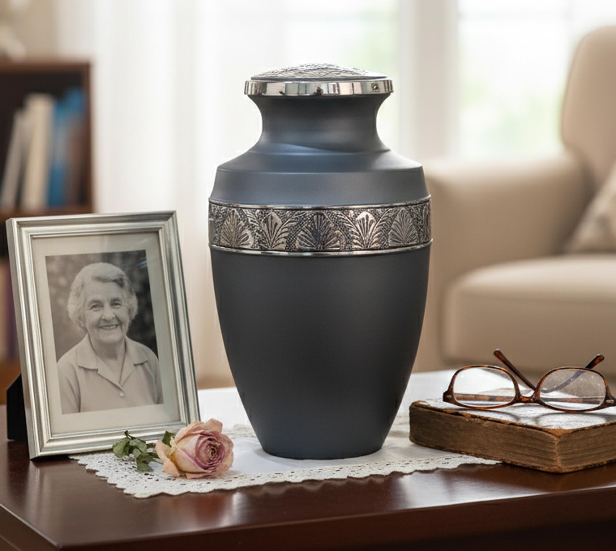 ESPLANADE Brass Cremation urn Memorial Container Jar Pot | Metal urns | Burial urn | Brass urn (Grey) โ image 1