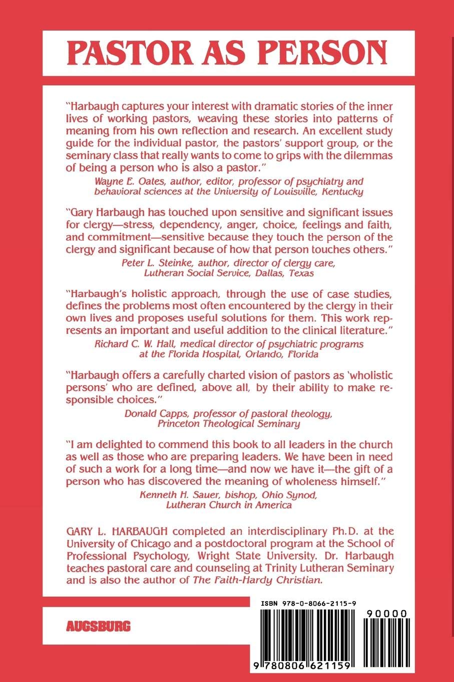 Amazon.com: Pastor As Person: Maintaining Personal Integrity in the Choices  and Challenges of Ministry (9780806621159): Gary L. Harbaugh: Books