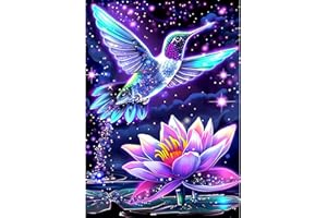 SENQAO Hummingbird Diamond Art Kits for Adults, Lotus Diamond Painting Kit for Beginners, Round 5D DIY Diamond Dots Art, Full