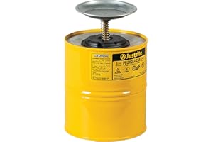 Justrite Plunger Can for Solvents, 1 Gallon Capacity, 10.5" x 7.25" Steel Push-Down Solvent Dispenser Can, Made in The USA In