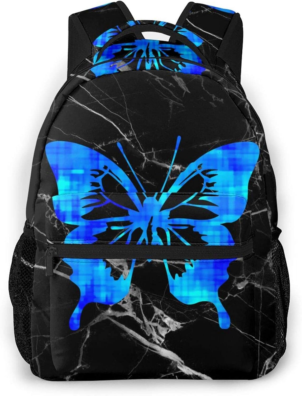 Simple Blue Butterfly Black Backpack Work Bags Daypacks for Kids Boys