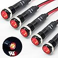 FILN 5Pcs 8MM (5/16'') Indicator Light led indicator 110v 120v Metal Pilot Lamp Lights Aluminum Black Anodized Waterproof ip67 Red Signal Lamp light(110V-Black Anodized-Red 5Pcs)