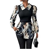 GORGLITTER Women's Long Sleeve Peplum Tops Blouse Dressy Casual Button Down Collared Shirts Fall Teacher Baby Doll Tops
