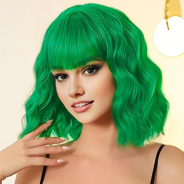 Peluca Corta Verde Para Mujer - Incluye Gafas De Corazón Y Redecillas, Para Carnaval, Fiestas Y Halloween