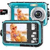 4K Underwater Camera, 16FT Waterproof Camera, 64MP Dual-Screen | Autofocus, Floatable Compact Design, 32GB Card, 1250mAh Battery and Type-C Port for Selfies, Snorkeling and Travel