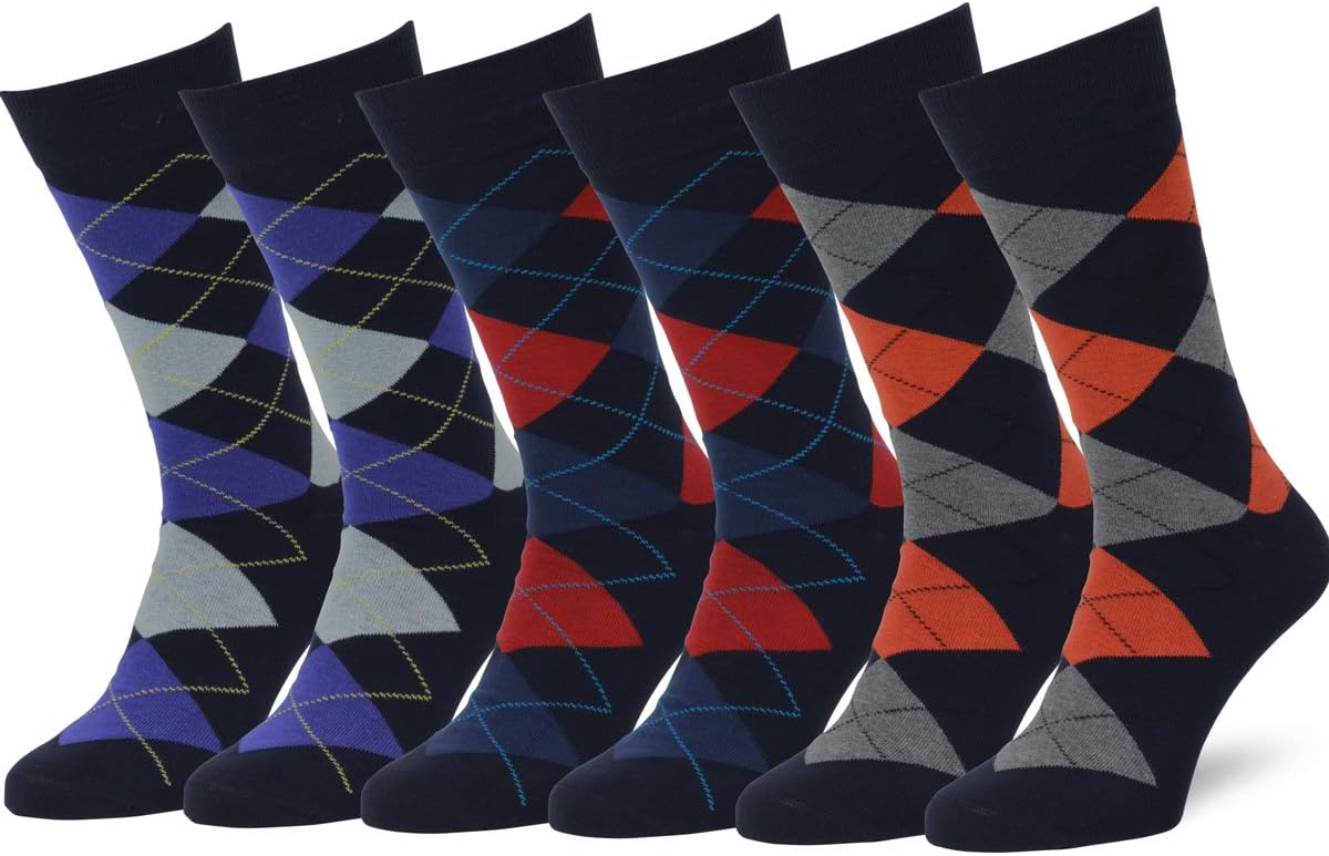 Easton Marlowe Mens Dress Socks 6 Pack Classic Cotton Dress Socks for Men - Patterned Socks