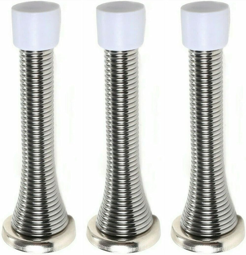 fiXte 3x Wall Mounted Chrome Spring Door Stop Skirting Board Buffer Stopper