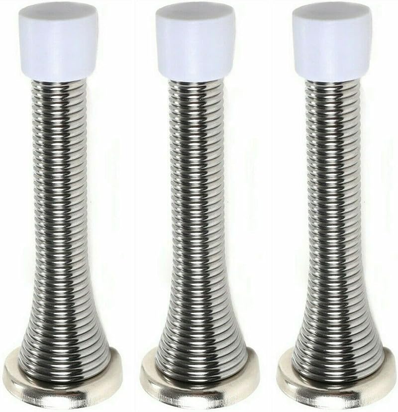 fiXte 3x Wall Mounted Chrome Spring Door Stop Skirting Board Buffer Stopper