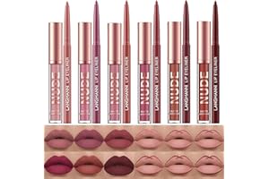 LANGMANNI 6 Matte Lipstick with 6 Lipliners Durable Makeup Set,Long-Lasting Non-Stick Cup Not Fade Waterproof Pigmented Velvet Lipgloss Kit Beauty Cosmetics Makeup Gift for Girls (#A)