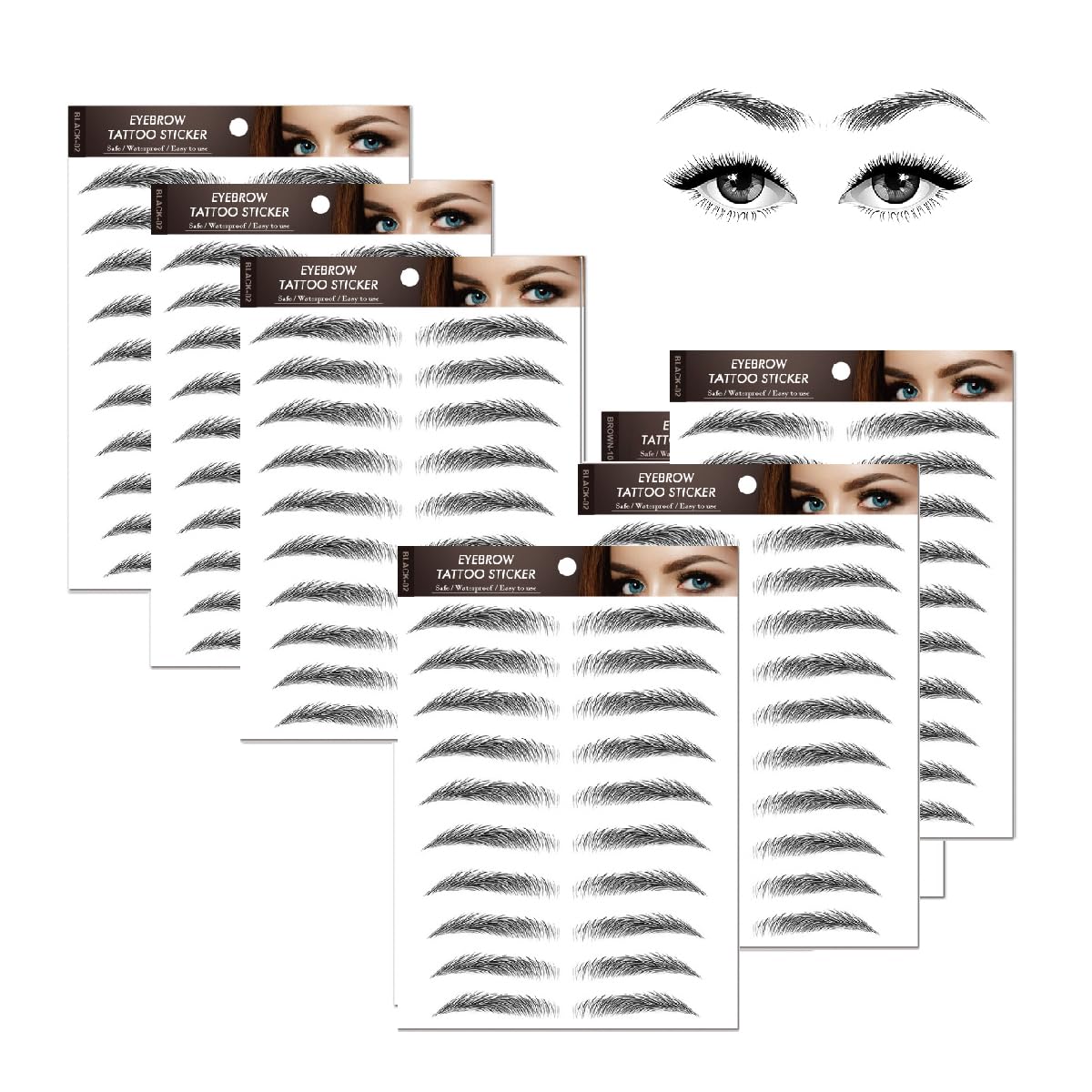 7Sheets/77Pairs 4D Hair-Like Eyebrow Tattoo Stickers Waterproof Natural Fake Eyebrow Stickers,Long Lasting Eyebrow Grooming Shaping Perfect for Women and Girls (STM-Black) — image 1