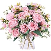 Floweroyal 4 Bunches Peony Artificial Flowers Pink Flowers Silk Peonies Bouquets for Wedding Party Table Centerpieces Floral Arrangement Home Kitchen Decor.