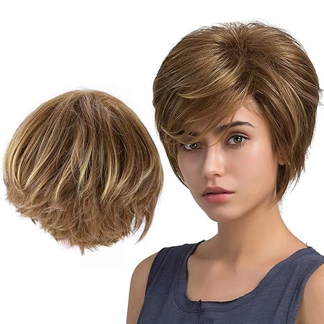 Semme Brown Short Wig Heat Resistant Synthetic Straight Hairstyle