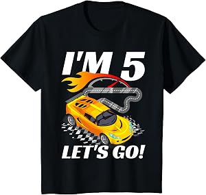 5 Year Old 5th Racing Racecar Birthday Party Boys Girls T-Shirt