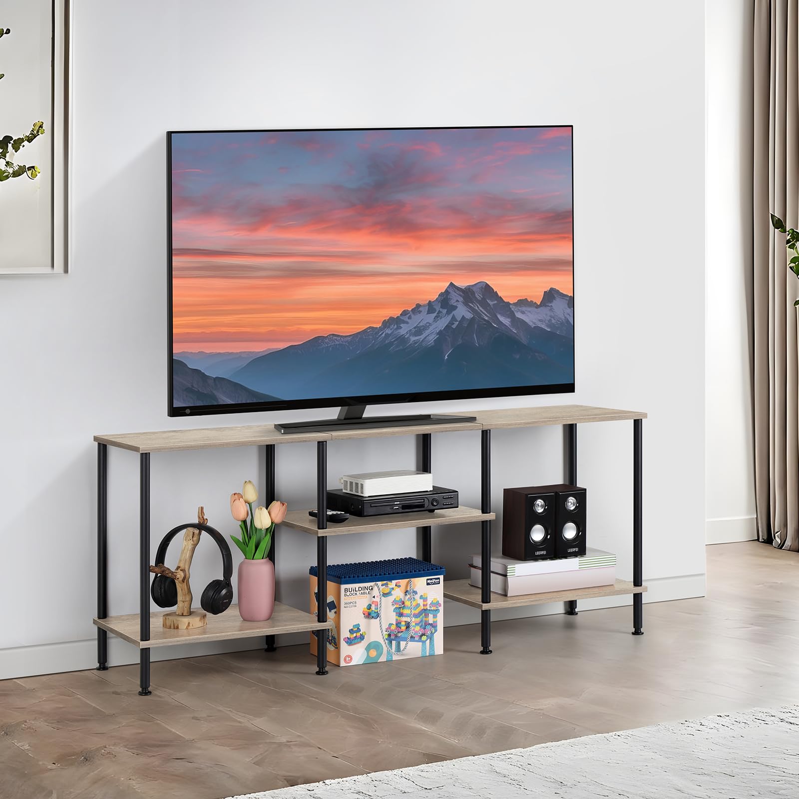 Photo 1 of 50 Inch TV Stand for Bedroom Rustic Grey Entertainment Center with Storage 3 Tier TV Consoles for Living Room TV Console Table Media Cabinet with Open Storage Shelves for 50 43 40 32 Inch TV