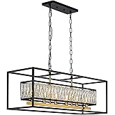 Vezzio Black Crystal Chandeliers for Dining Room 6-Light Modern Rectangle Contemporary Pendant Light Fixture for Kitchen Isla