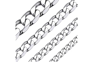 ChainsHouse Stainless Steel Cuban Link Chain Necklace for Men Women, Black/14K Gold Plated Flat Cuban Chain, 4mm/6mm/9mm/13mm Width Hip Hop Jewelry Mens Cuban Chain, 14"-30" Length-with Gift Box