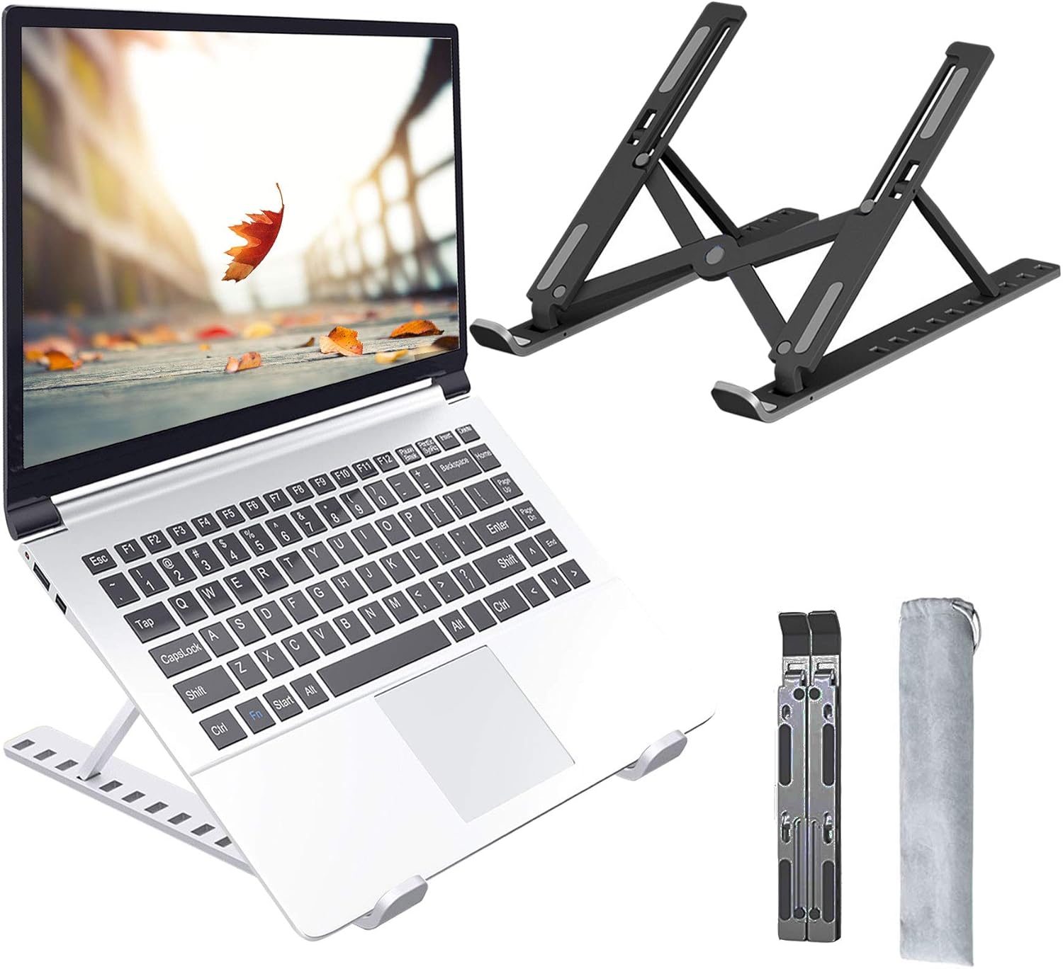 Laptop Stand For Desk With Wrist Support, Aluminum Computer Stand For Laptop ,Ventilated Ergonomic Holder Mount Riser For MacBook Air/HP/Dell/Acer/Lenovo 10-17.3'' (Black